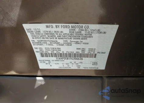 2015 Ford Taurus Sel z USA, uszkodzony, nr VIN 1FAHP2E81FG206636